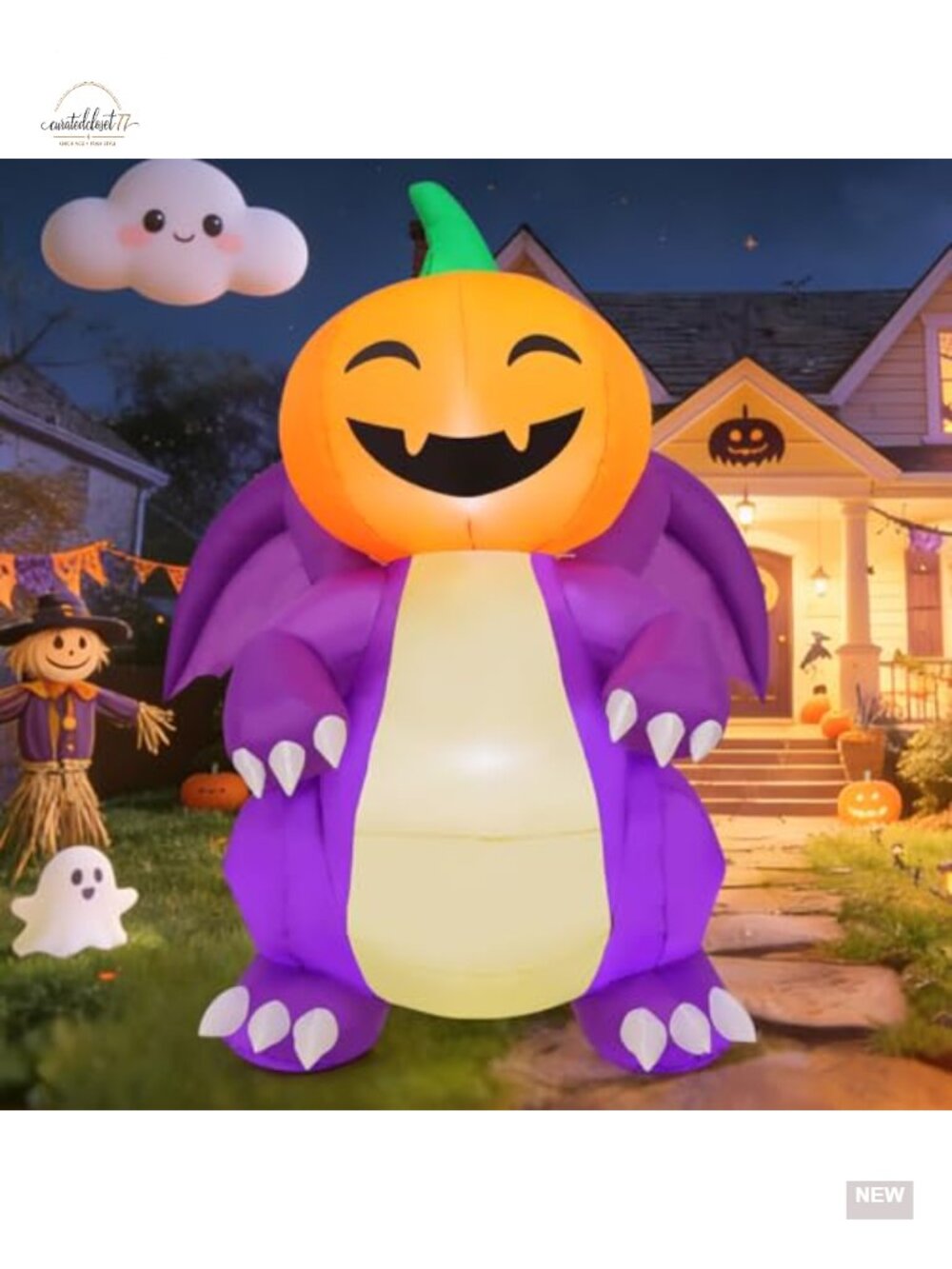 6FT Halloween Inflatable Pumpkin Dragon Yard Decor with LEDs, Waterproof